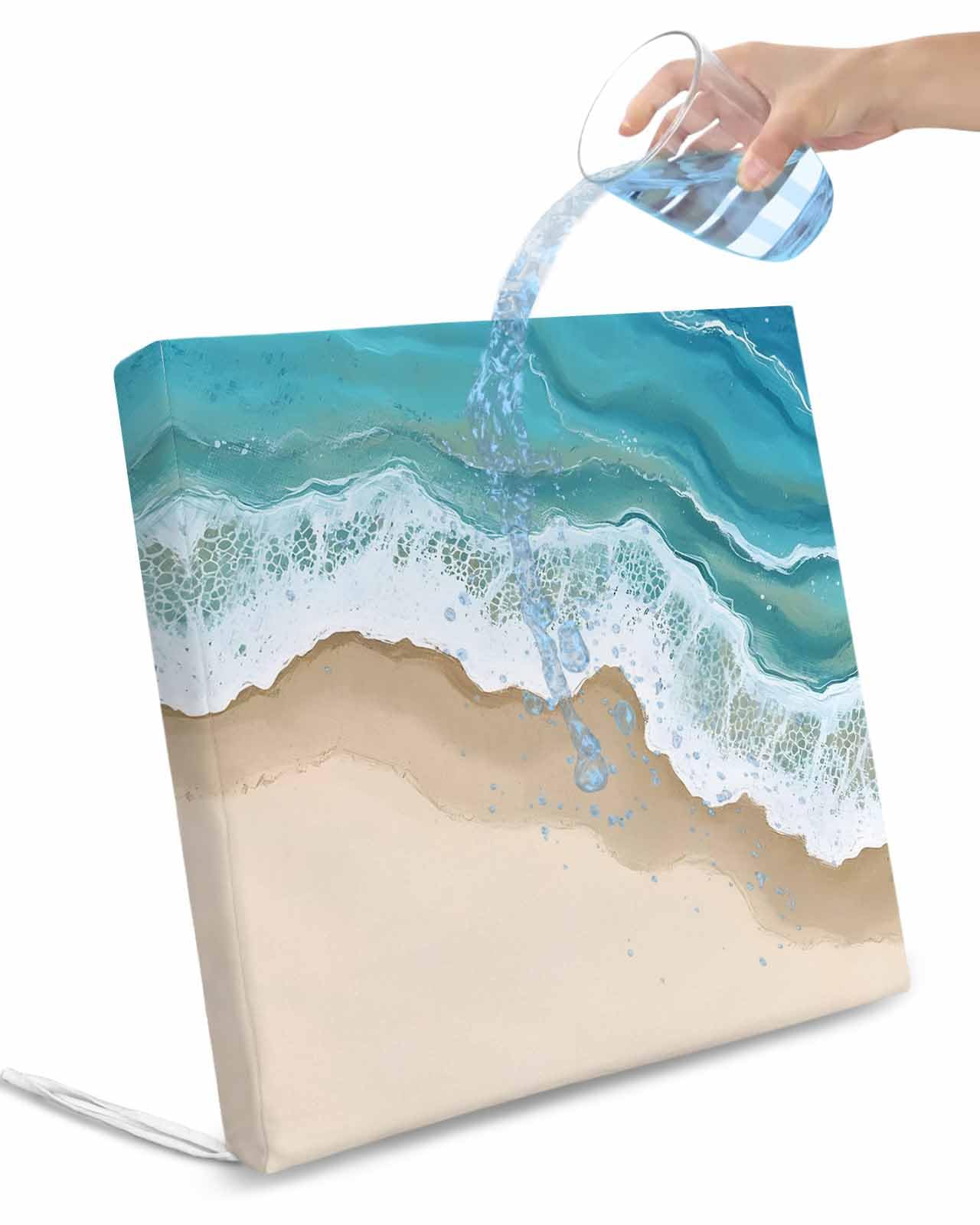 Turquoise Ocean Outdoor Cushion Chair Cover Set of 4 - Waterproof Couch Seat Covers, Gradient Brown Shore Sandy Beach Abstract Patio Furniture Protector Cushions Slipcovers for Sofa/RV, 22