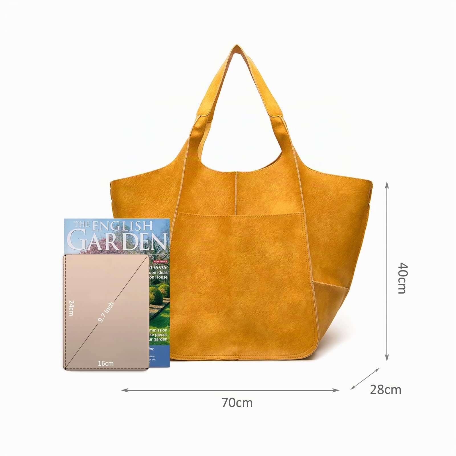 NICOLE & DORIS Frauen Tasche Groß Schultertasche Shopper Weiche Ledertasche Leichte Tote Tasche Hobo Handtasche Gross Umhängetasche Faltbare Tragetasche Gelb
