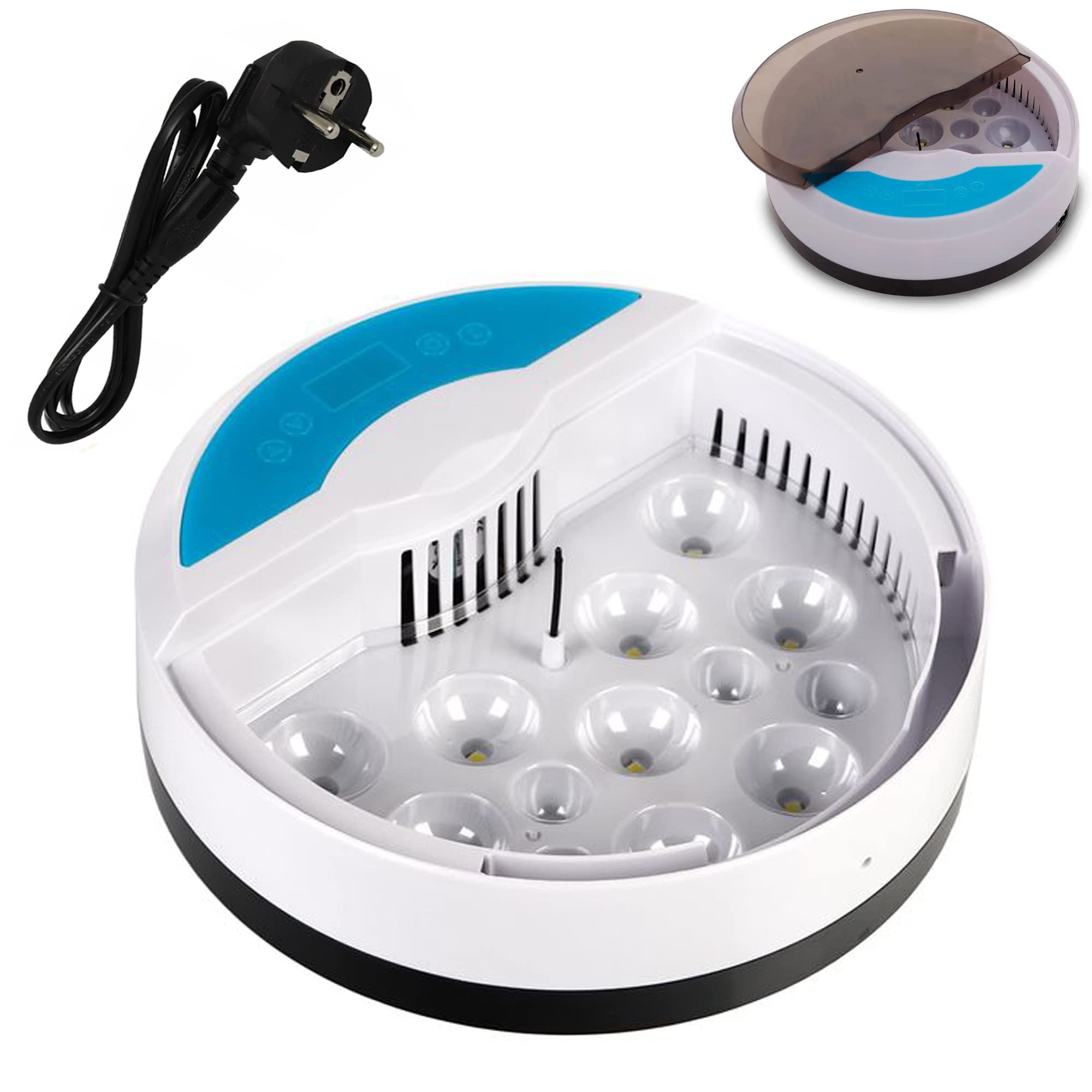 Inkubator, automatyczna wylęgarka do jajek, do jaj przepiórek, kaczek, drobiu, z oświetleniem LED (9)