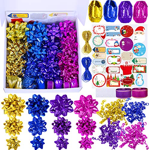 51 Set Christmas Gift Bows Ribbon Assortment Self Adhesive Gift Wrapping Package Bow