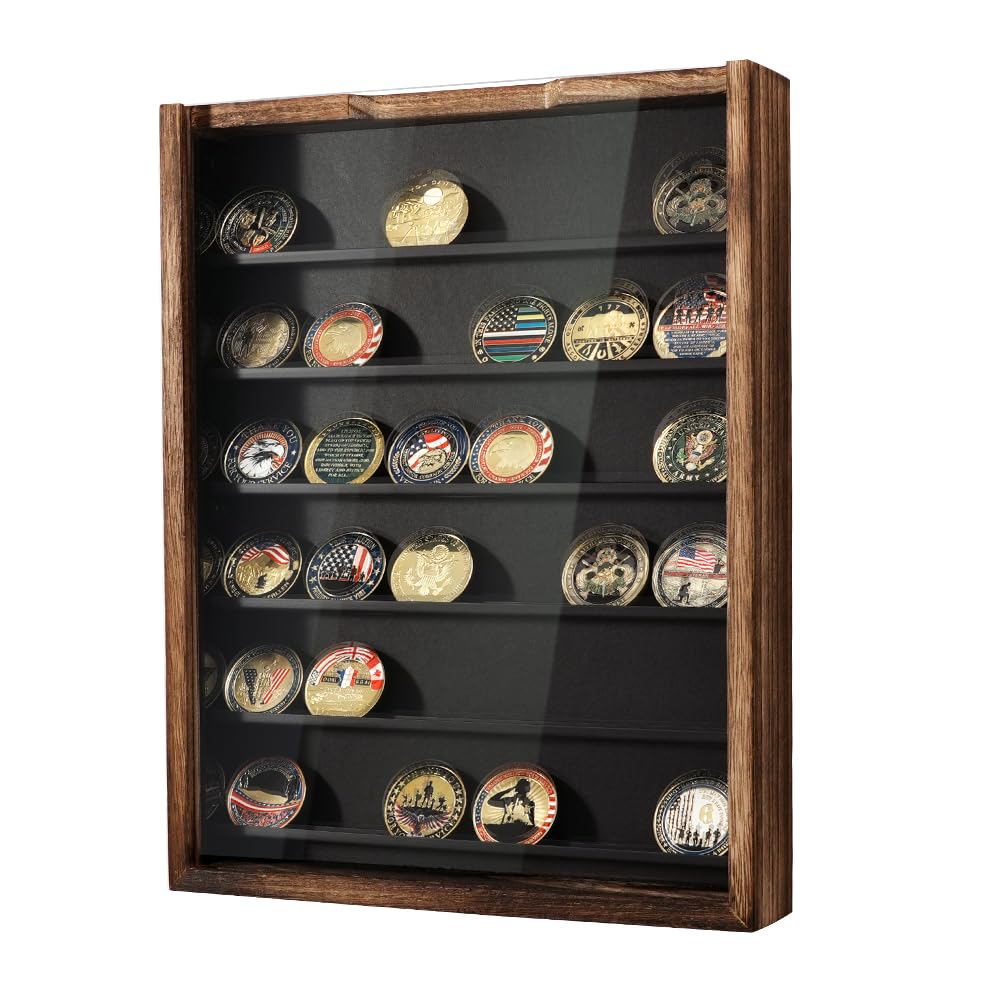 Military Challenge Coin Display Case 11X14IN Medal Shadow Box with HD Acrylic Glass, Wall Mount Coin Collection Holder for Casino Poker Chips - MK739A