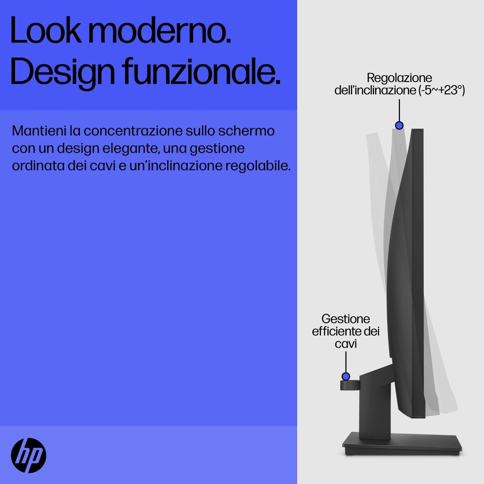 HP V22v G5 Monitor da 22", FHD, 16:9, Antiriflesso, Pannello VA da 75Hz, Tempo di Risposta 5 ms, Reclinabile, VESA 10x10 cm, AMD FreeSync, 200 Nits, Modalità Low Blue Light, VGA, HDMI 1.4, Nero