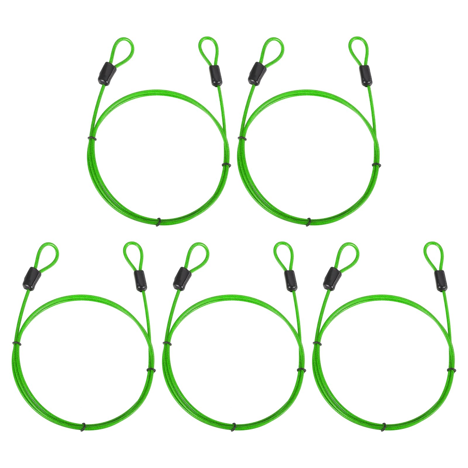 PATIKIL Security Cable (1m x 2.5mm, Green)(5 Pcs) Braided Stainless Steel Safety Cable Wire Ropes Luggage Lock with Double Loops, Suit for - Suitcase/Bicycle/Cabinets