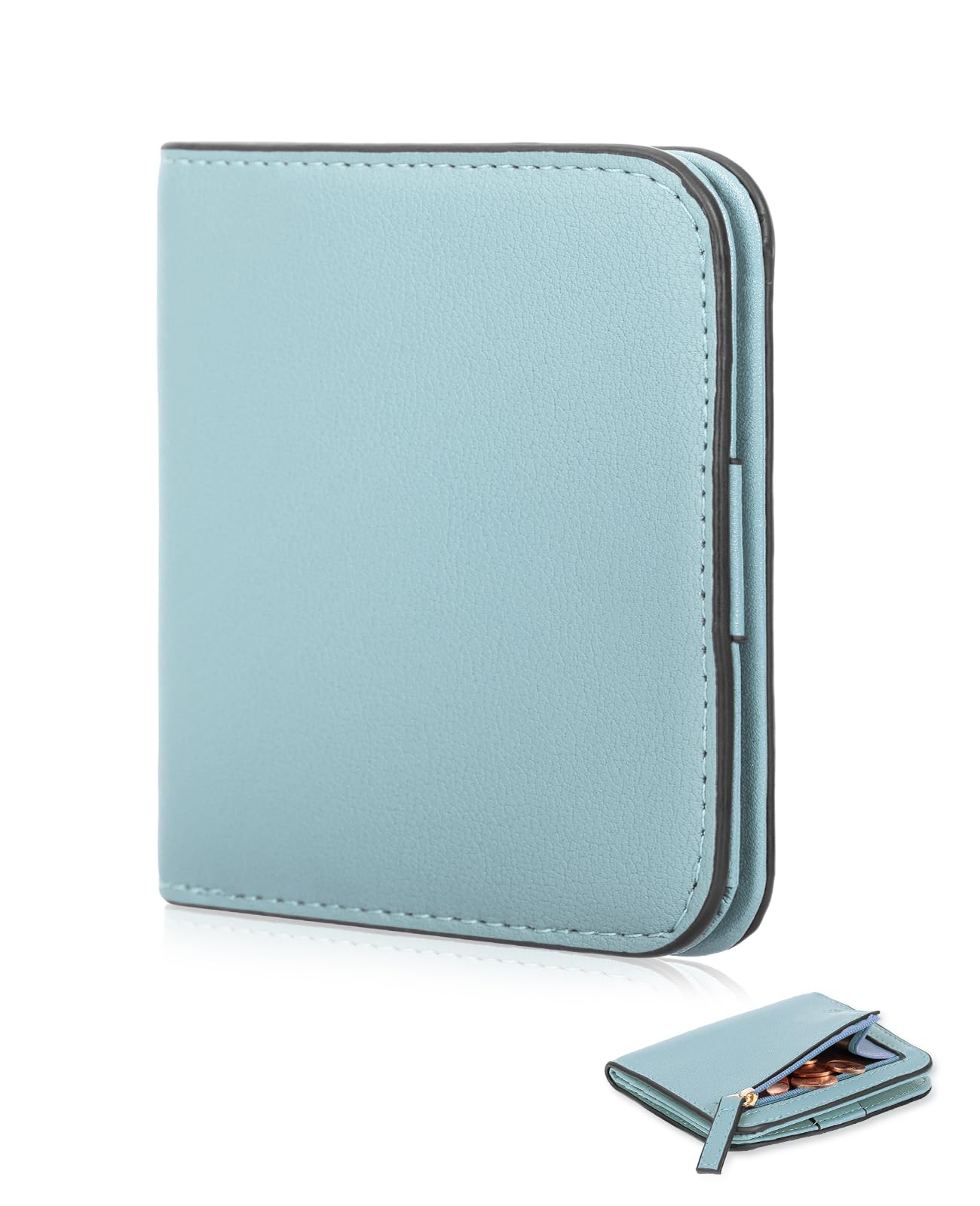 UNOSEKS Portafogli Small Furses for Women RFID Blocking, Slim Wallet Genuine Leather Compact Bi-Fold, 7 Card Wallet with Zipper Coin, Blu