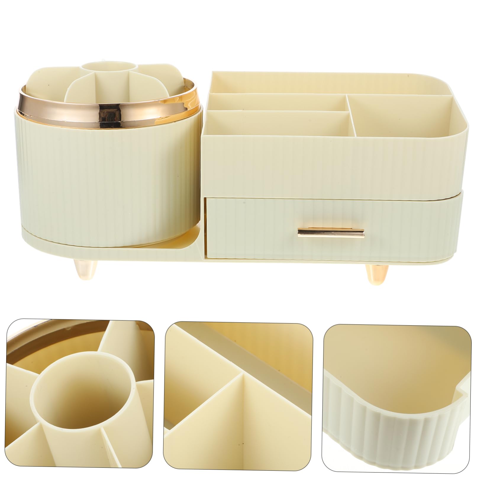 Amosfun Drehbarer Make Up Pinselhalter mit Organizer, Groß, Pet, Beige