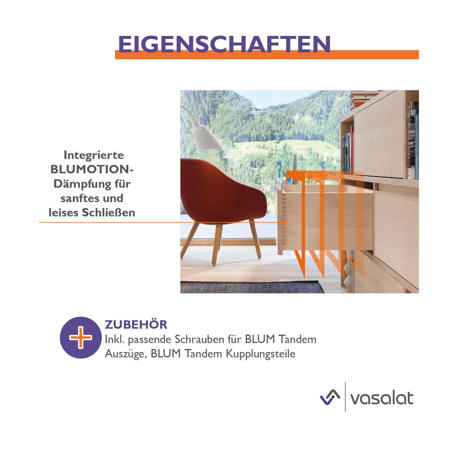 Blum Tandem plus Blumotion Vollauszug 560H, 500mm mit Kupplung für 6 Schubladen