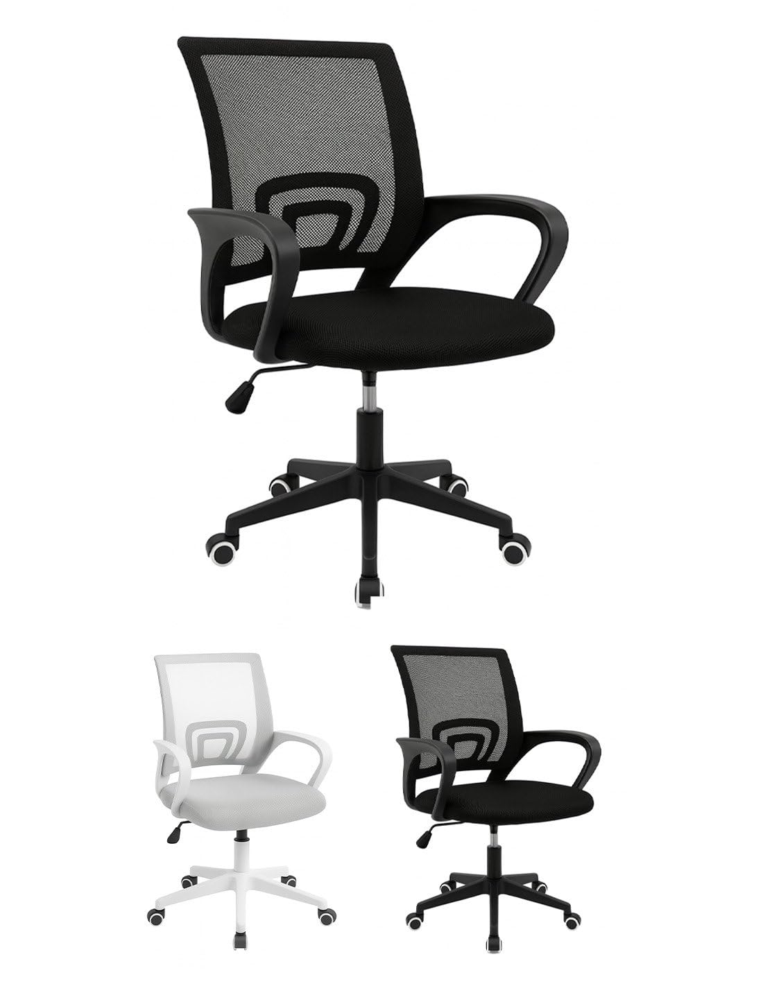 Jardin202 - Silla Oficina Ergonómica Giratoria 360° con Respaldo de Malla y Asiento Acolchado – Altura Ajustable 80-90 cm y Ruedas | Negra