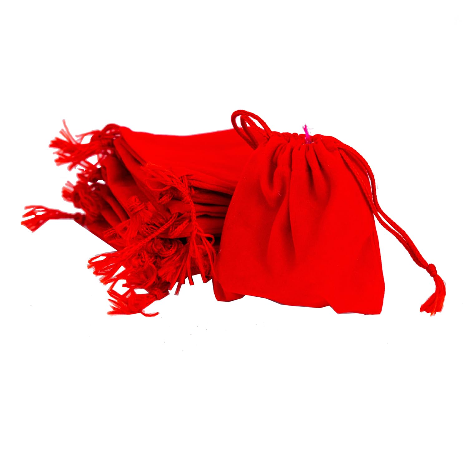 DLC 10 pc Small Plain Red Velvet Gold Coin Potli 10 cm silver coin Shagun potli bags 4" x4inch Drawstring pouch purse for Wedding, Corporate, Xmas party Gifts, Jewellery Earphone Pouches-image-6