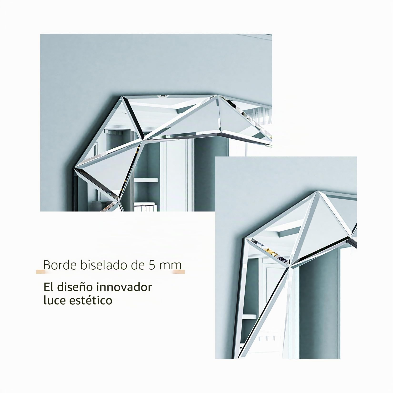 Espejo Pared Grande de Decoracion: Espejo Irregular Moderno Elegante Artístico para Recibidor Salon Entrada Comedor Baño (Plateado)