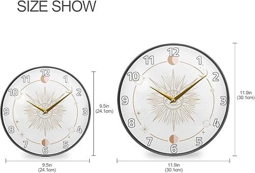 Miniatura 2 de ALAZA Reloj de pared bohemio bohemio con luna y sol, funciona con pilas, silencioso, sin tictac, para decoración de sala de estar, 12 pulgadas 9.5