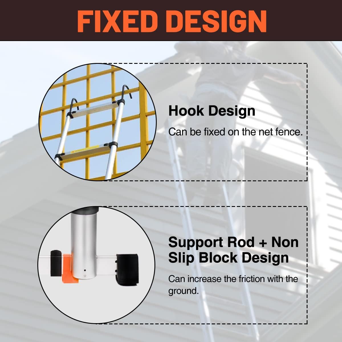 18.5FT Aluminum Telescoping Ladder, Extension Telescoping Ladder with Stabilizer Bar, Nonslip and Hook Plastic Block for Household Daily, Maximum Load 330 Pound - - 