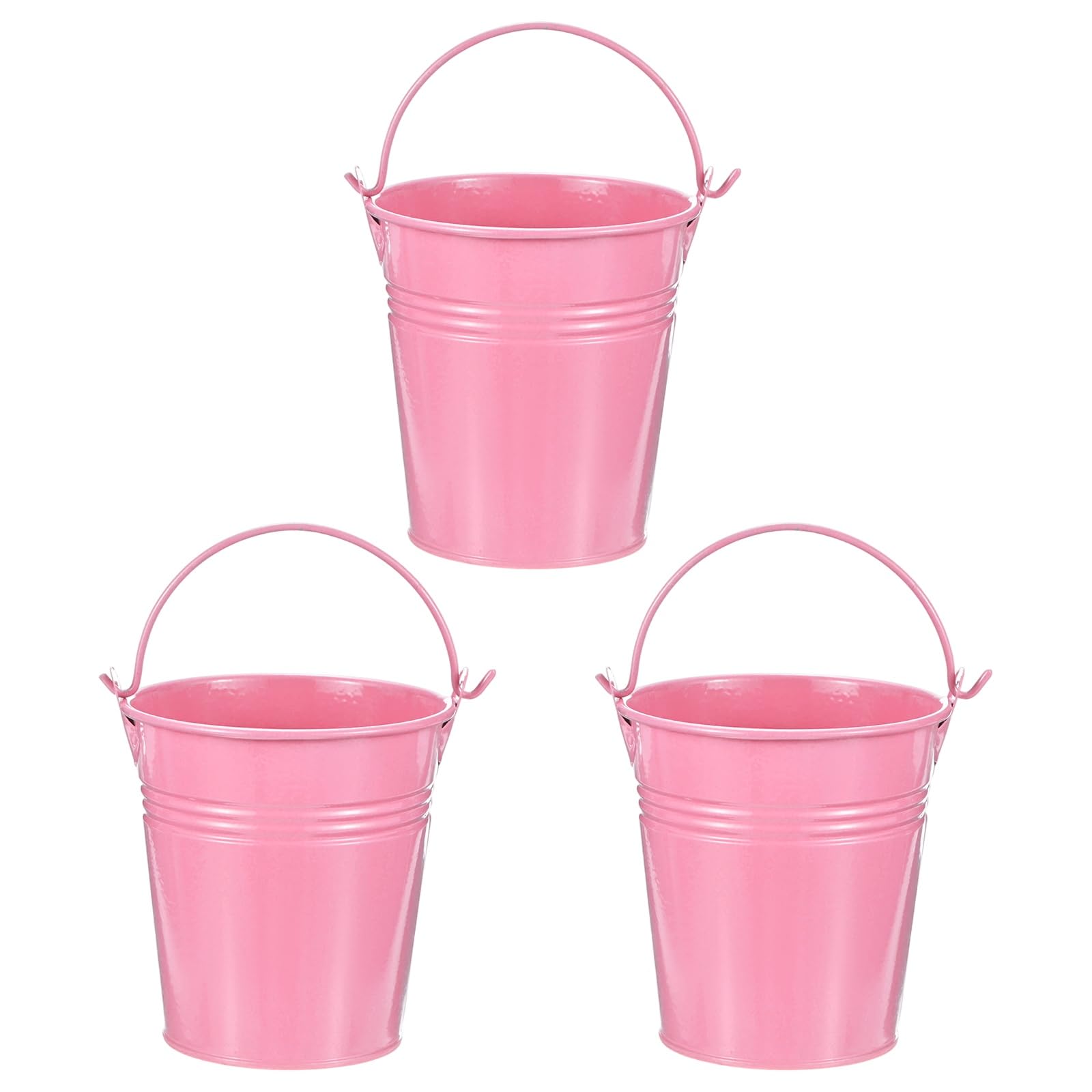 M METERXITY 3-Pack Small Metal Bucket with Handle, 3.1 x 3.3 Inch Iron Mini Buckets for Farmhouse Flower/Garden Planters/Decorative Table Centerpieces [Pink]