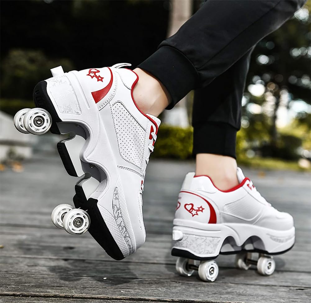 Zapatillas con Ruedas, Niños Skateboarding, Zapatillas Ruedas Multiusos 2 En 1 Patines Zapatillas Quad Rued Sneakers Moda Zapatillas Regalo de cumpleaños Niños y niñas