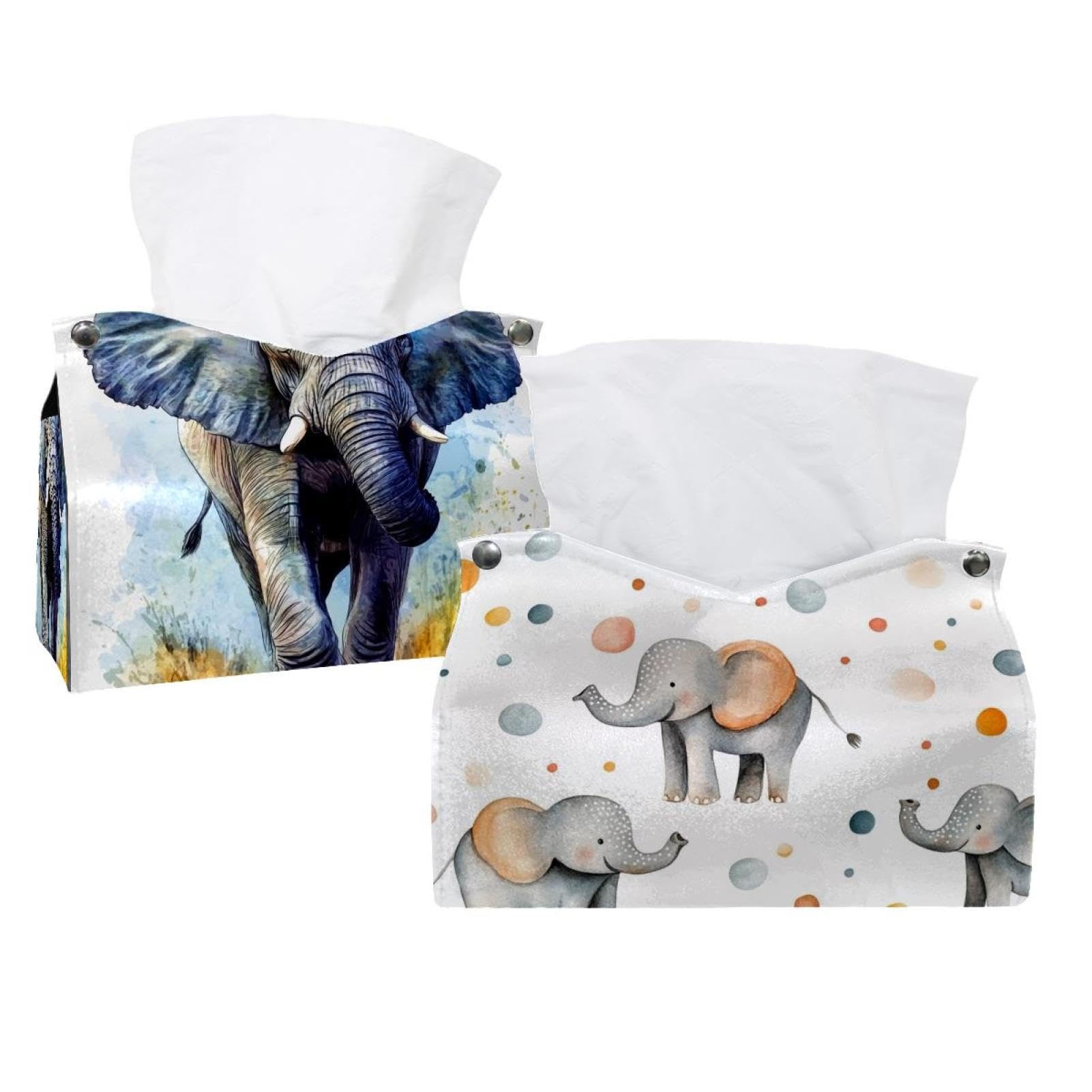 Boîte à mouchoirs éléphant à pois (Lot de 2) pour table de nuit