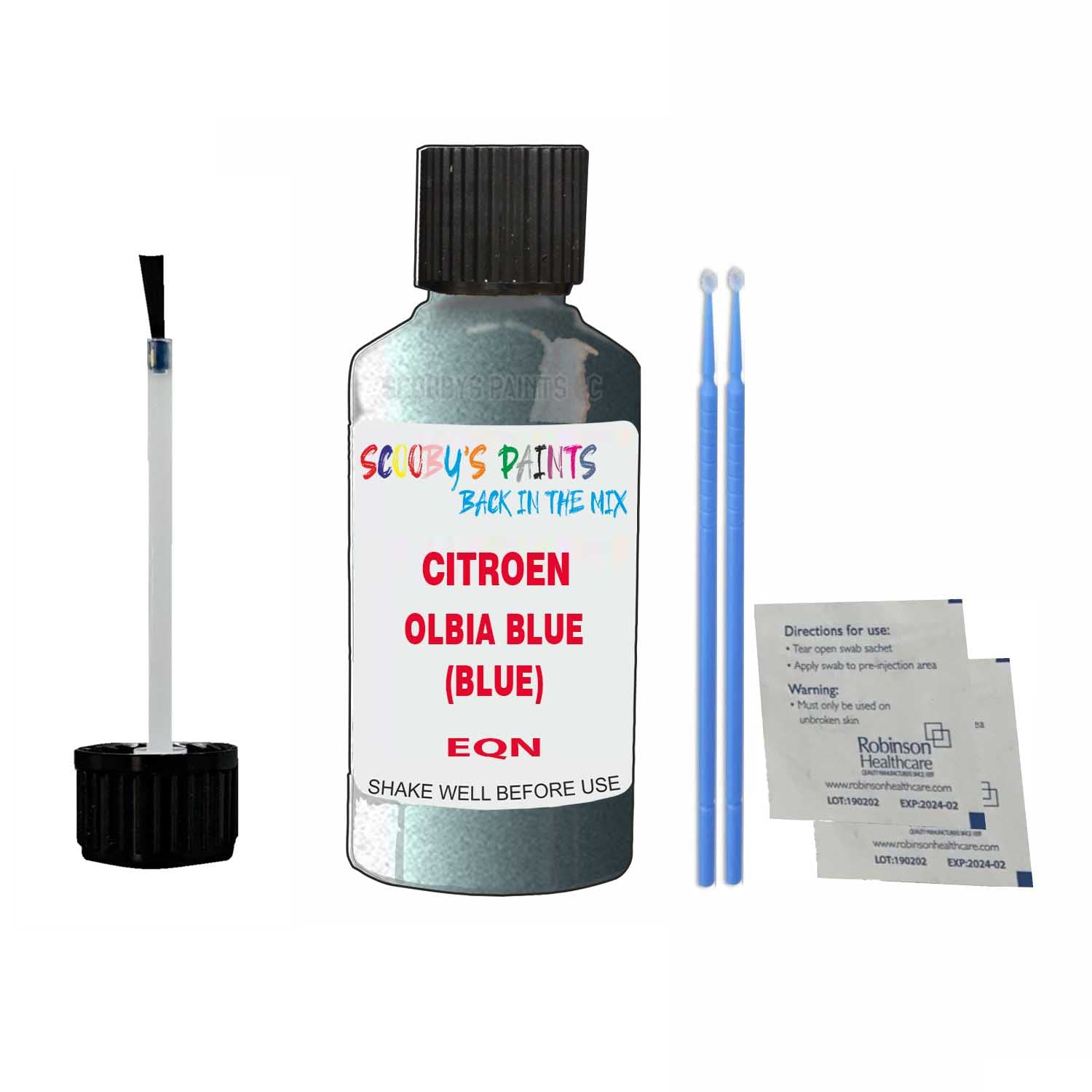 Scoobys Paints Back In The Mix Olbia Blue (Blue) Touch Up Paint For Citroen C4 Eqn 2020-2021 30Ml Bottle Brush Scratch Stone Chip Repair Pen