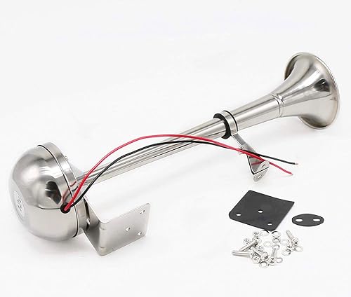 Miniatura 5 de cuerno eléctrico del coche 12V 165DB de un solo tubo 304 cuerno de acero inoxidable corneta bocina de barco eléctrico marino solo trompeta altavoz