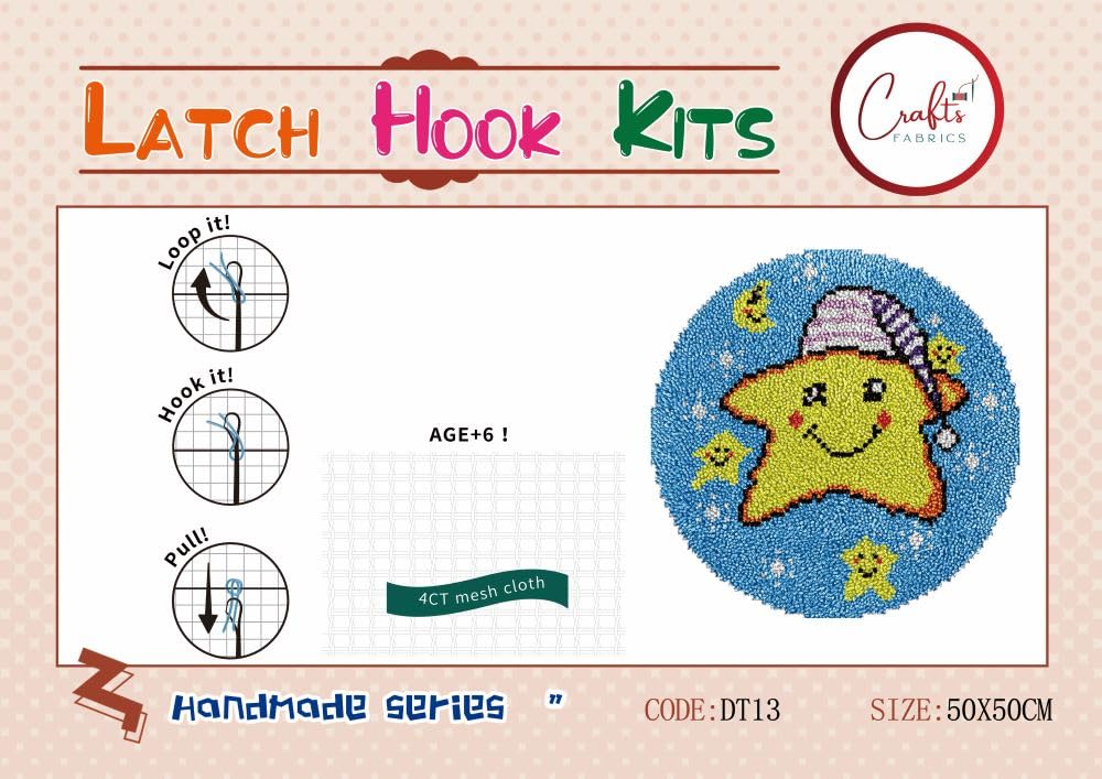 CraftsFabrics Twinkle Star Rug 60% Cotton 40% Polyester DIY Crafts Yarn Carpet Round Shape Animal Custom Latch Hook Rug Crochet Kits for Beginners Adults - Image 3