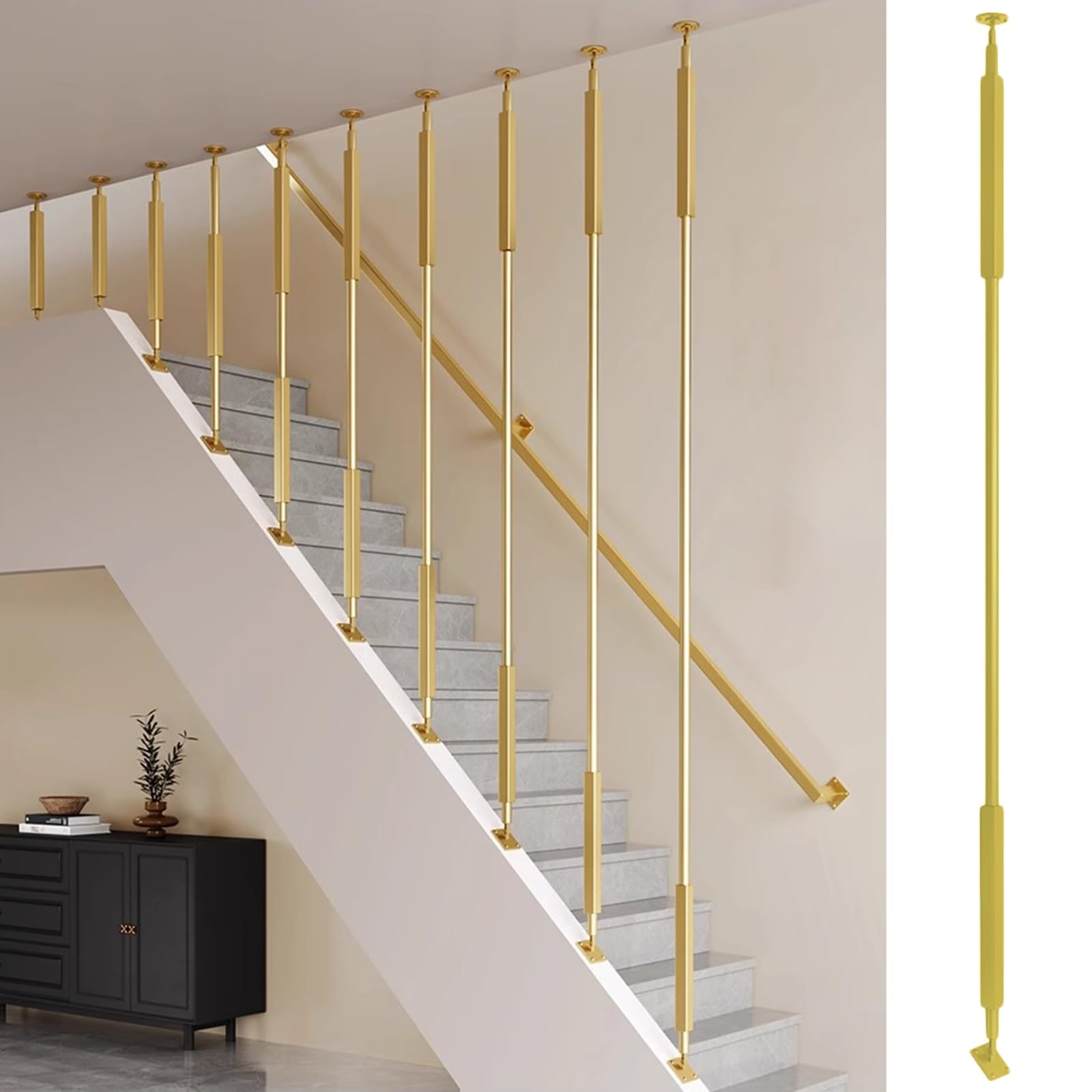 Gyeqxkt Gold 1Pc Adjustable Staircase Guardrail Post With Swivel Connector For Custom Height Installation