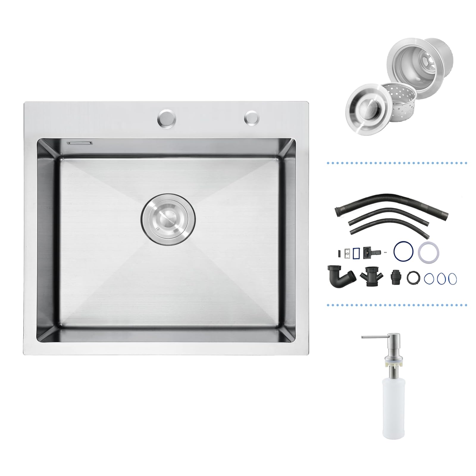 iAnomla Kitchen Sink, 50x45 cm Drop in Topmount Stainless Steel Small Campervan Sink,Deep Brushed Nickel Single Bowl with 2 Tap Holes and Siphon, for Small Kitchen, Bar, Restaurant — image 1