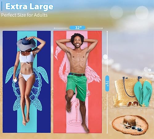 Miniatura 3 de Paquete de 2 toallas de playa ligeras de microfibra de 71 x 32 pulgadas, extra grandes, delgadas, sin arena, viajes, piscina, yoga, gimnasio,