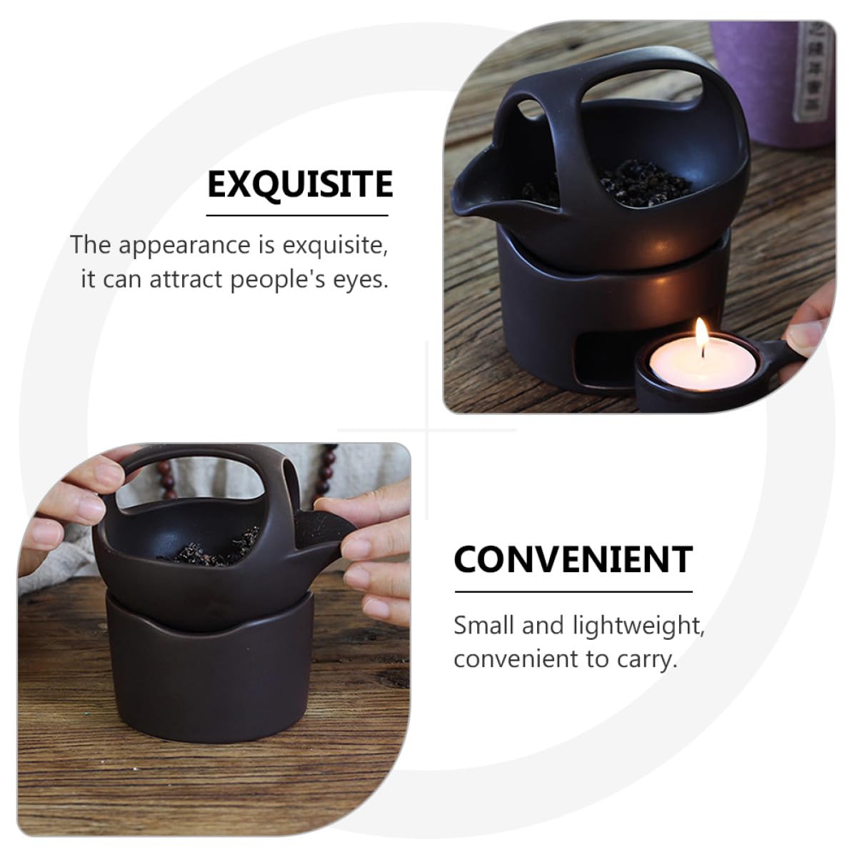 Luxshiny Mini Tetera de Cerámica Marrón Portátil Asas para Hornear Té, Estufa para Té Soporte para Vela Adecuado para Uso Doméstico