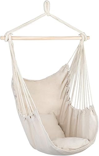 Miniatura 10 de Gappys Columpio de cuerda colgante para silla hamaca, máximo 300 libras, 2 cojines incluidos, para cualquier interior, exterior, hogar, dormitorio,