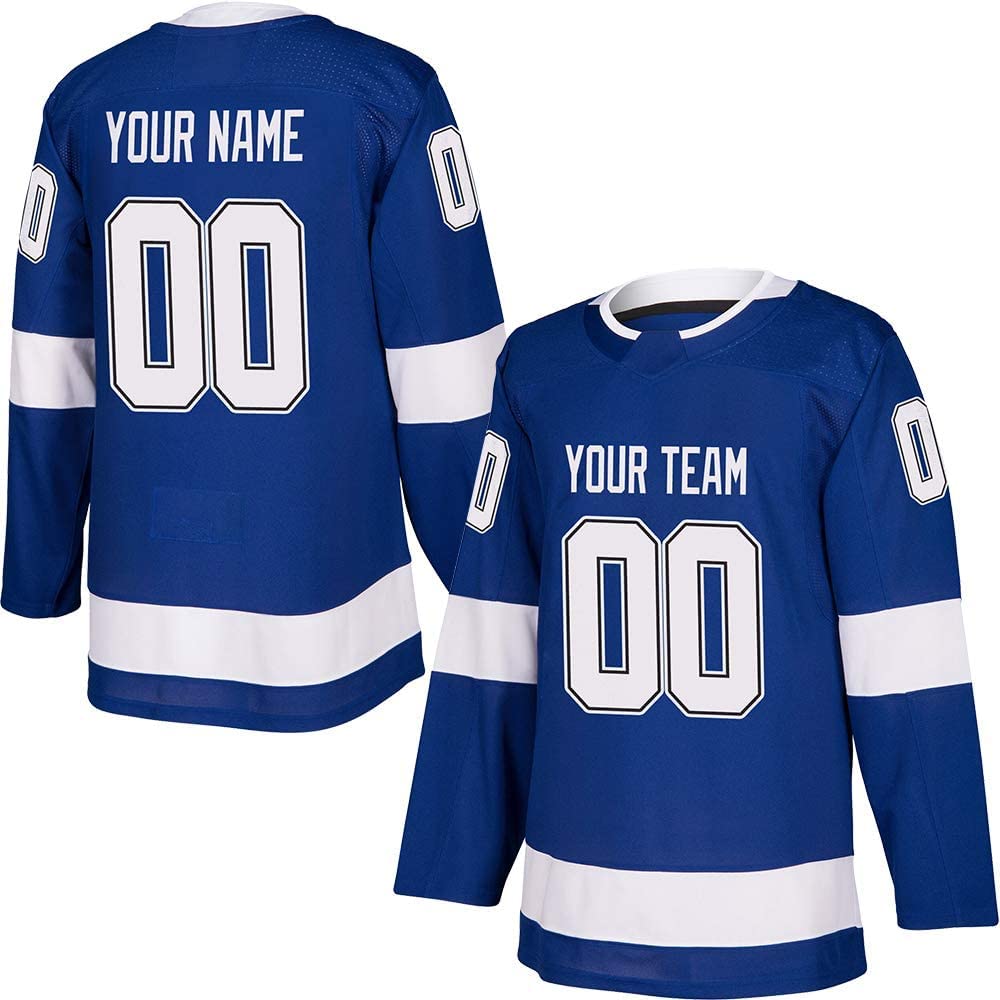 Custom Blue Hockey Jerseys for Men Women Youth Personalized Printed/Sewing Team Name Number S-5XL