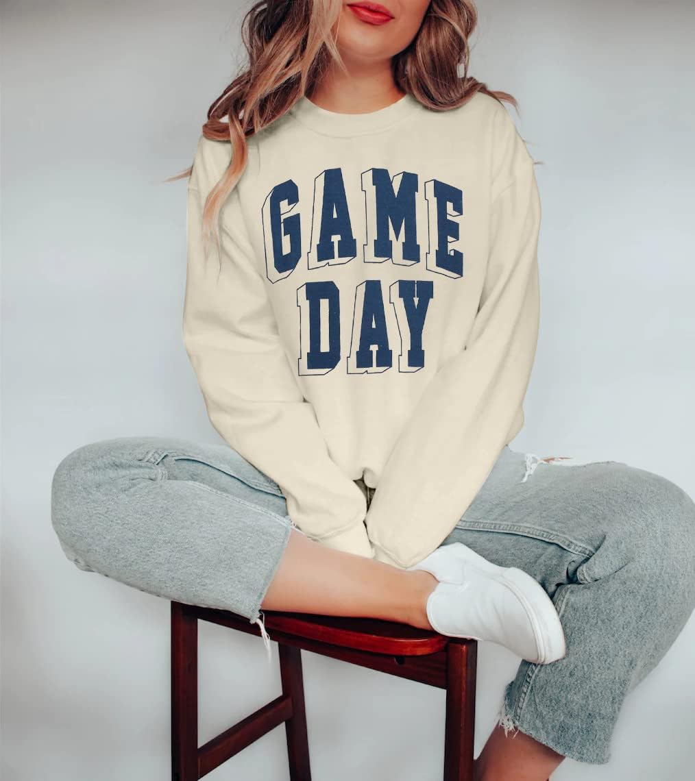 Women Game Day Sweatshirt Football Fan Game Day Shirt Letter Print Long Sleeve Casual Top - Image 4