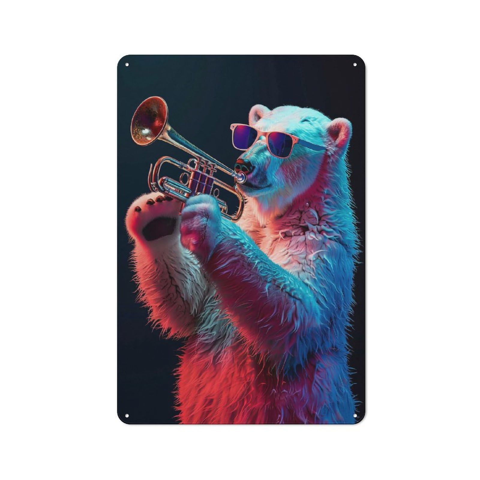 Junmoney Polar Bear Trumpet Decorative Metal Sign 30X20cm, Understated Studio Wall Plaque For Hobby Room, Office, Lounge Or Living Room