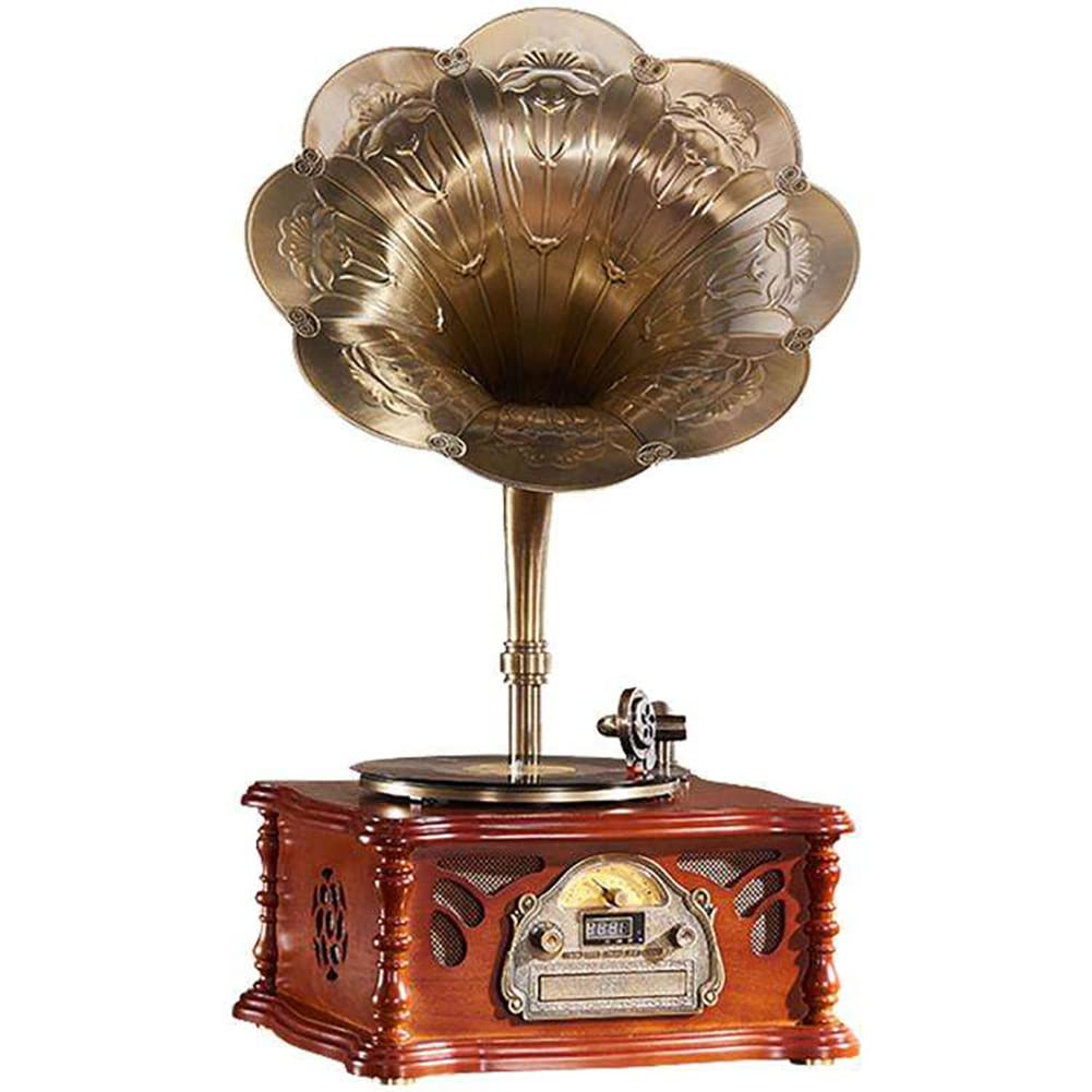 DISHENGZHENRetro Gramophone, Turntable Belt-Drive Record Player, Three-speed Vinyl Record Player, Equipped with Stereo Speakers, Bluetooth Function, FM Radio, Can Be Operated By Remote Control
