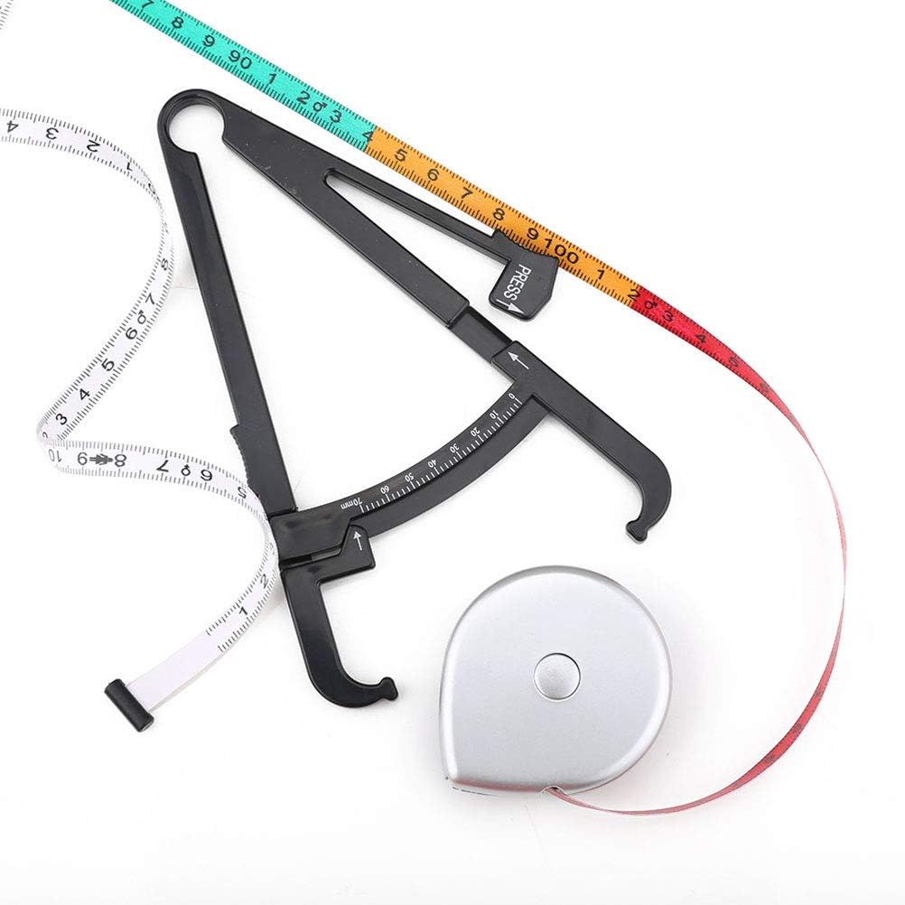 Asver Black Color 70mm Skinfold Body Fat Monitor, Fat Caliper BMI Tape Measure Set, with Measurement Chart Caliper Health Care Tool Bodybuilding Gift : Health & Household