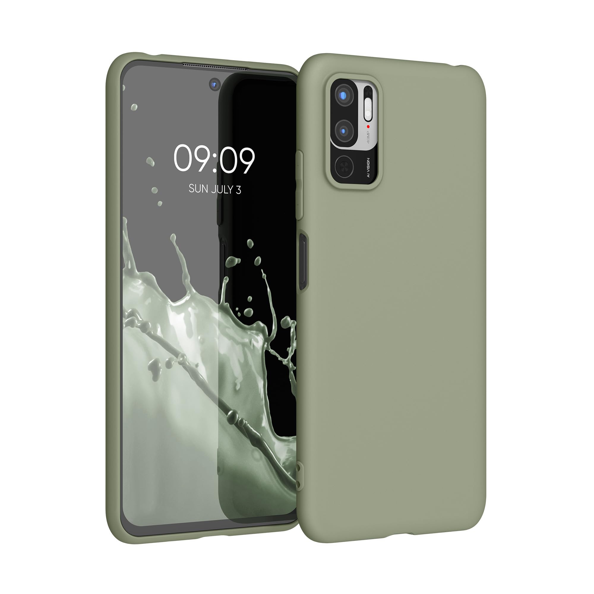 kwmobile Case for Xiaomi Redmi Note 10 5G Case - Soft Cover - Shockproof TPU Material - Wireless Charging - Gray Green