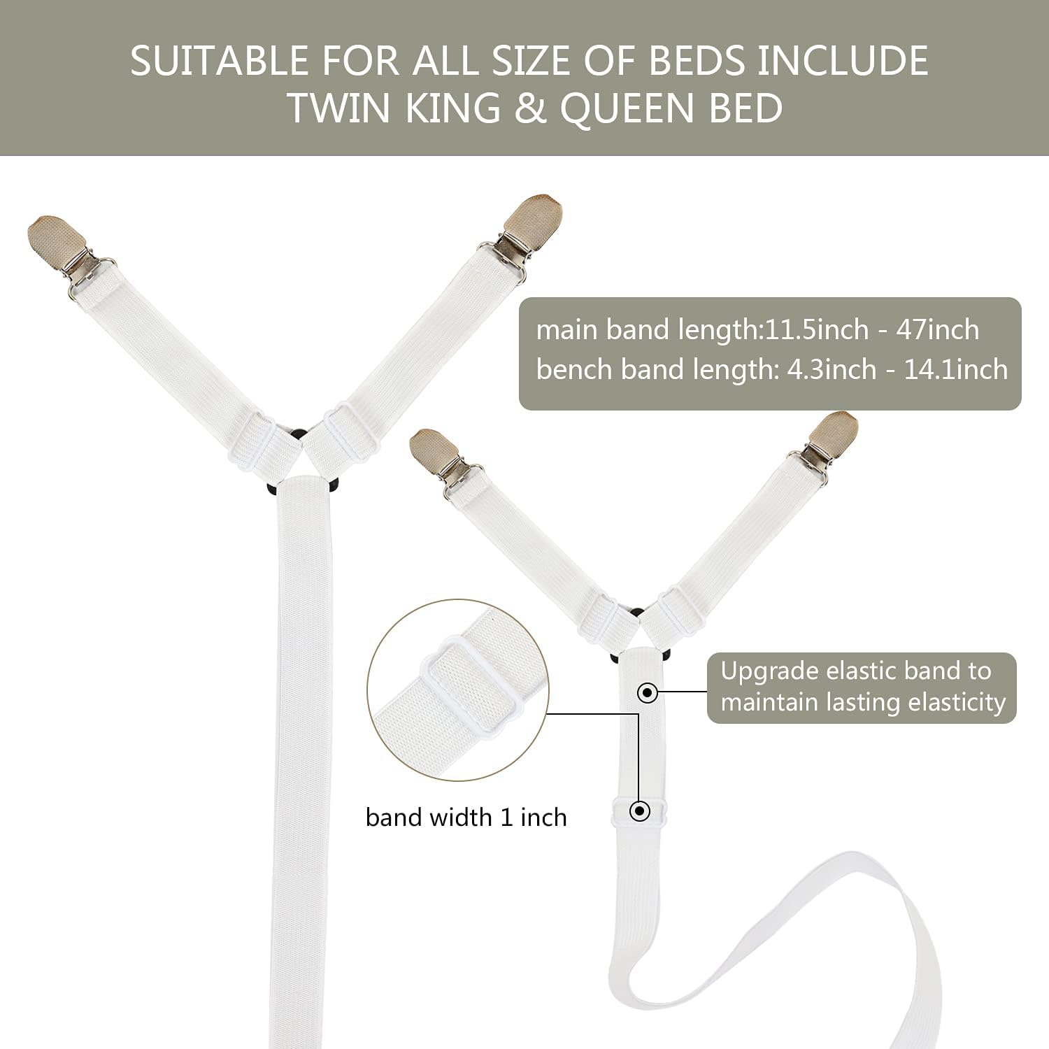 ASTINI Bed Sheet Holder Straps, Adjustable Crisscross Sheet Clips Elastic Band Fitted Bed Sheet Fasten Suspenders Grippers Fit Round and Square King Queen Mattresses 2 Pack (24 Clip)