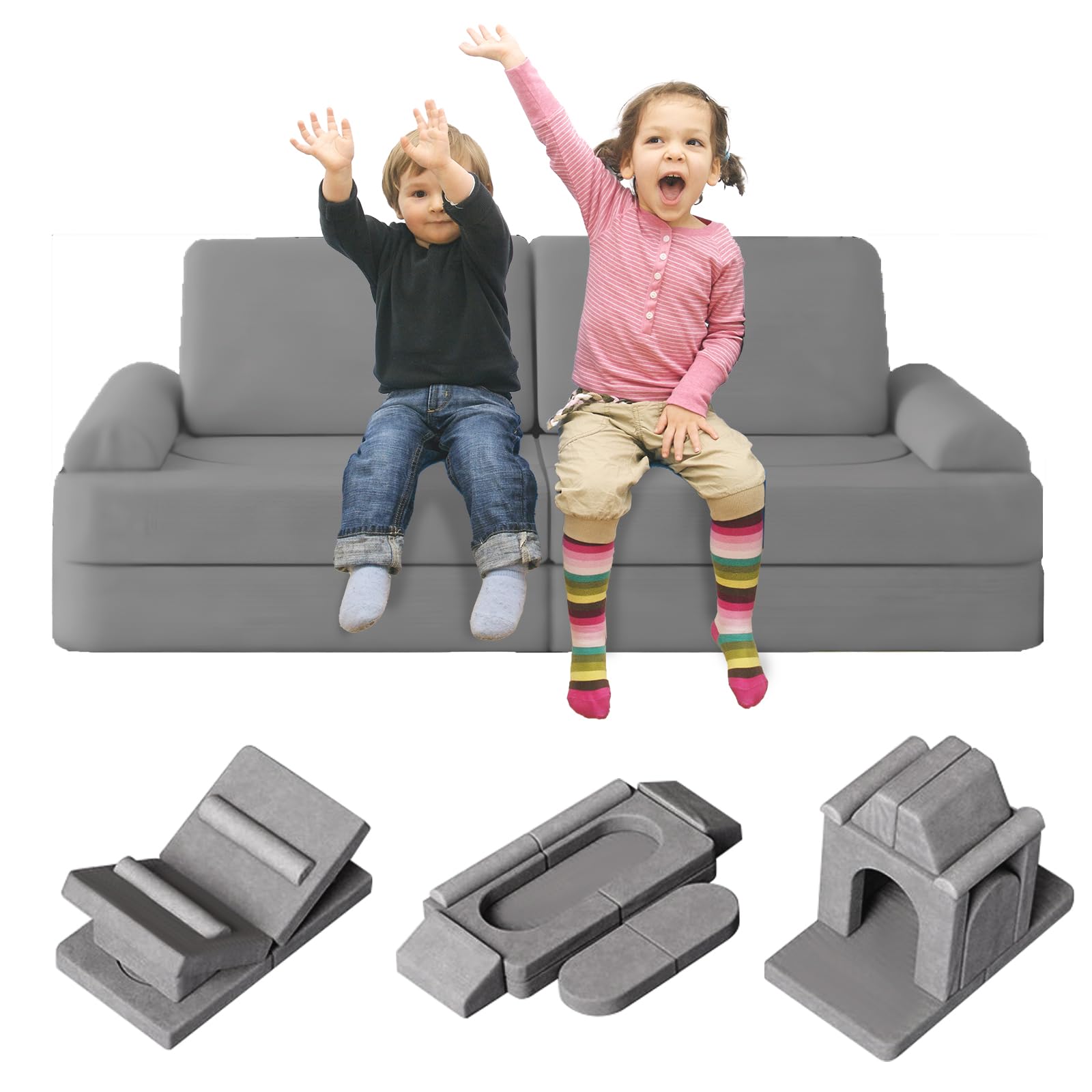 hoopyosms 10 pcs Modular Kids Play Couch, Toddlers Play Couch for Fun Play Time, Convertible Kids Foam Sofa for Playroom Bedroom, Indoor Use