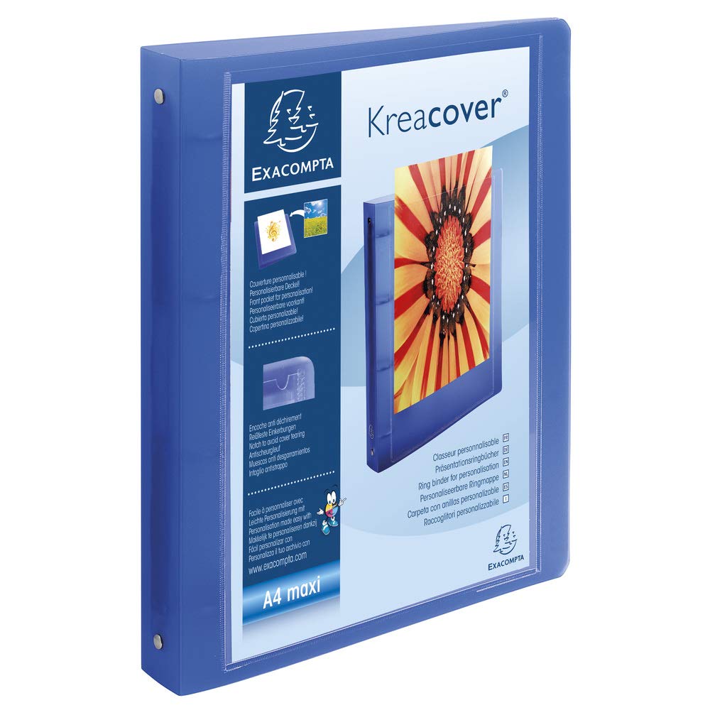 Exacompta - ref. 51869E - 1 customizable rigid PP binder 1 pocket - 4 round rings, 30 mm diameter - External dimensions: 32 x 26.8 cm - A4 Maxi file format - 4 random colors