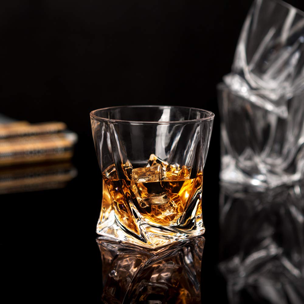 Rocks Style Whiskey Glass Set of 4 - LANFULA Premium Lead Free Crystal Old Fashioned Cocktail Glass Tumbler For Whisky, Scotch or Bourbon - Twist - 10 Oz 3