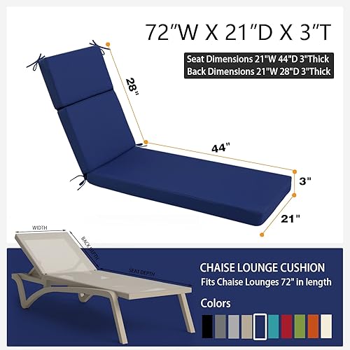 Miniatura 2 de idee-home Cojines de tumbona para exteriores, para muebles de patio, 72 pulgadas de largo x 21 pulgadas de ancho x 3 pulgadas de profundidad,