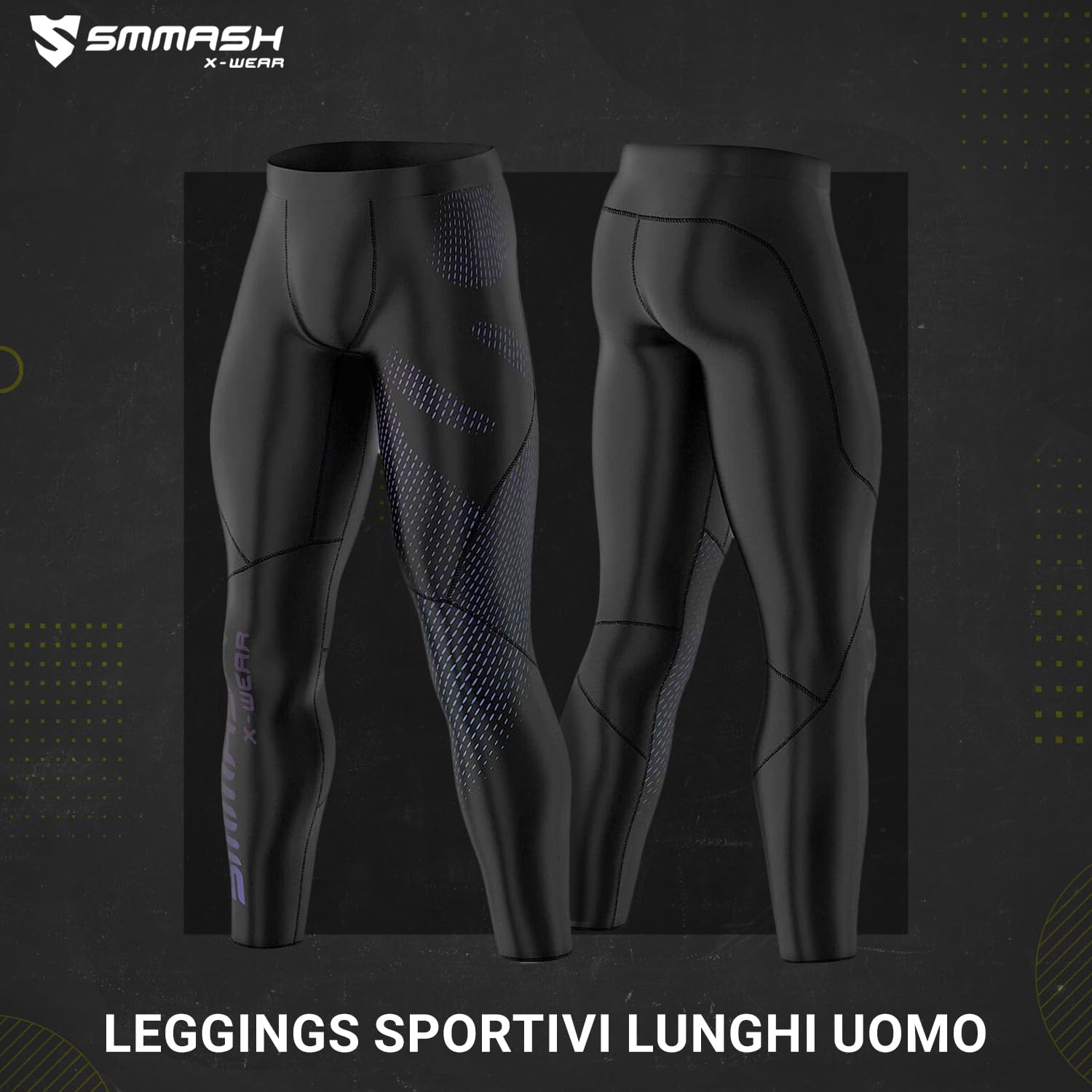 SMMASH Pantaloni A Compressione Pantaloni da Corsa per Uomo Leggings Lunghi Leggings Sportivi per Uomo Tecnologia di Seconda Pelle Traspirante Pantaloni da Corsa