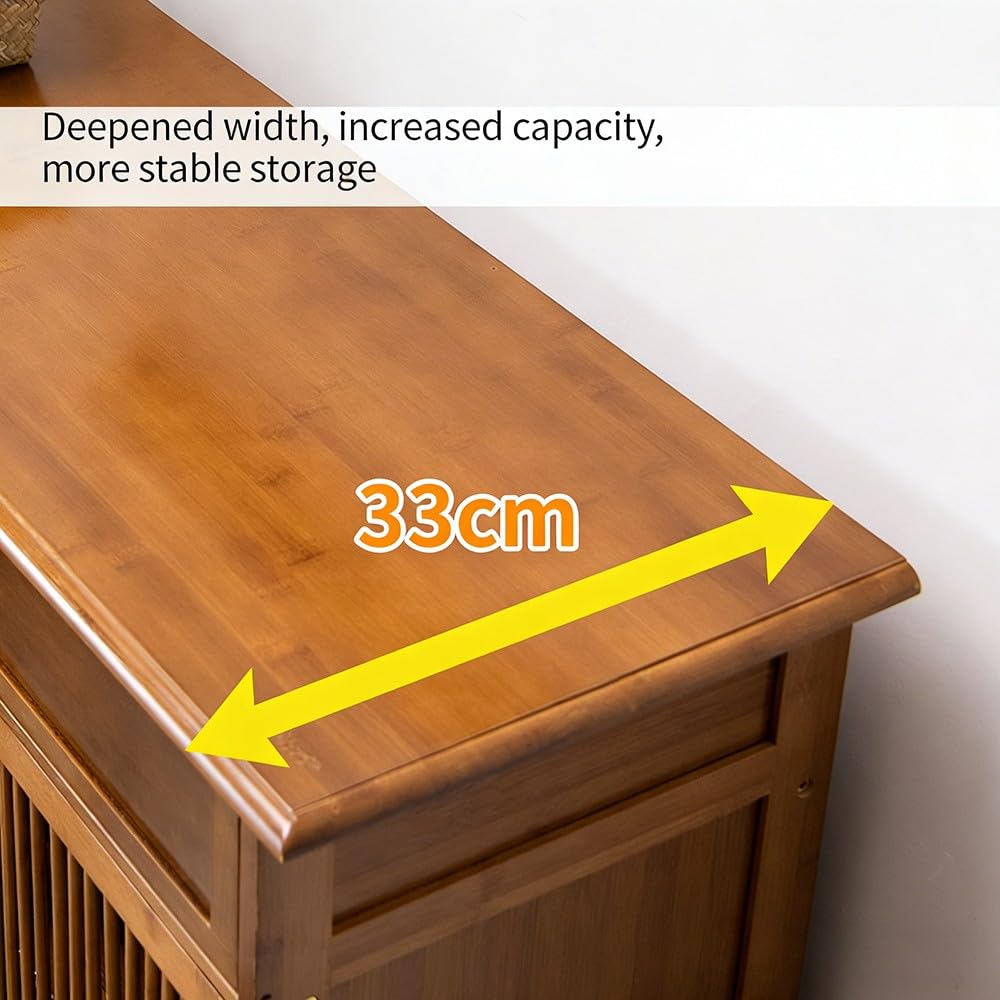 Zapatero de Bambú de 4 Niveles, Estante Autoportante con 4 Puertas de Rejilla Ventilada y Compartimento Abatible, Mueble Compacto para Entrada y Hogar