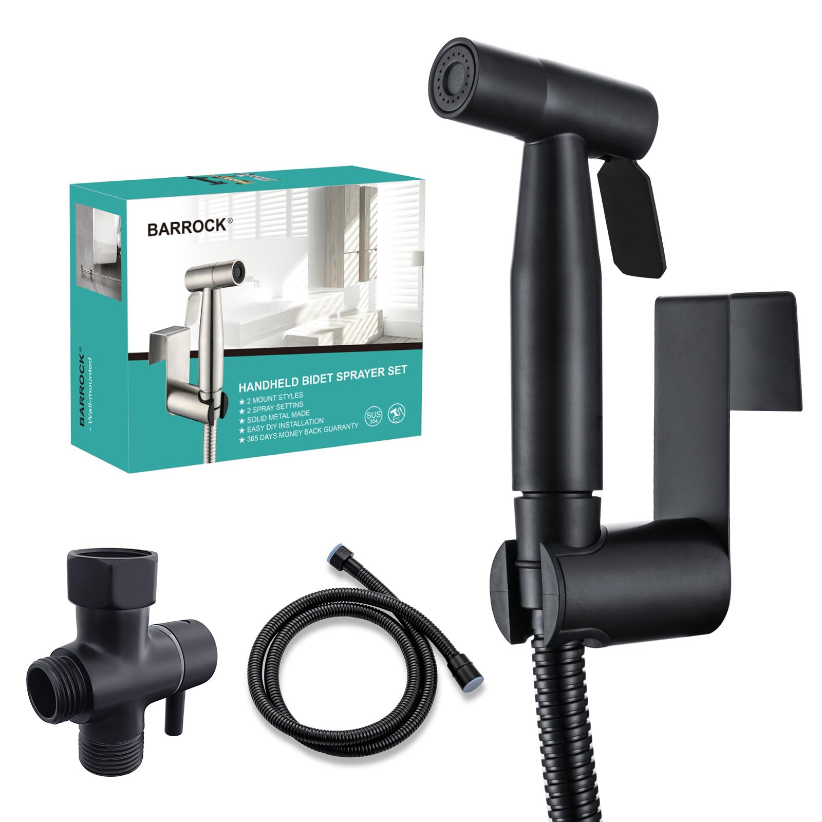 BARROCK Bidet Sprayer for Toilet, Handheld Jet Spray for Existing Toilets with Bidet Hose, Adjustable Water Pressure Muslim Shower, Stainless Steel