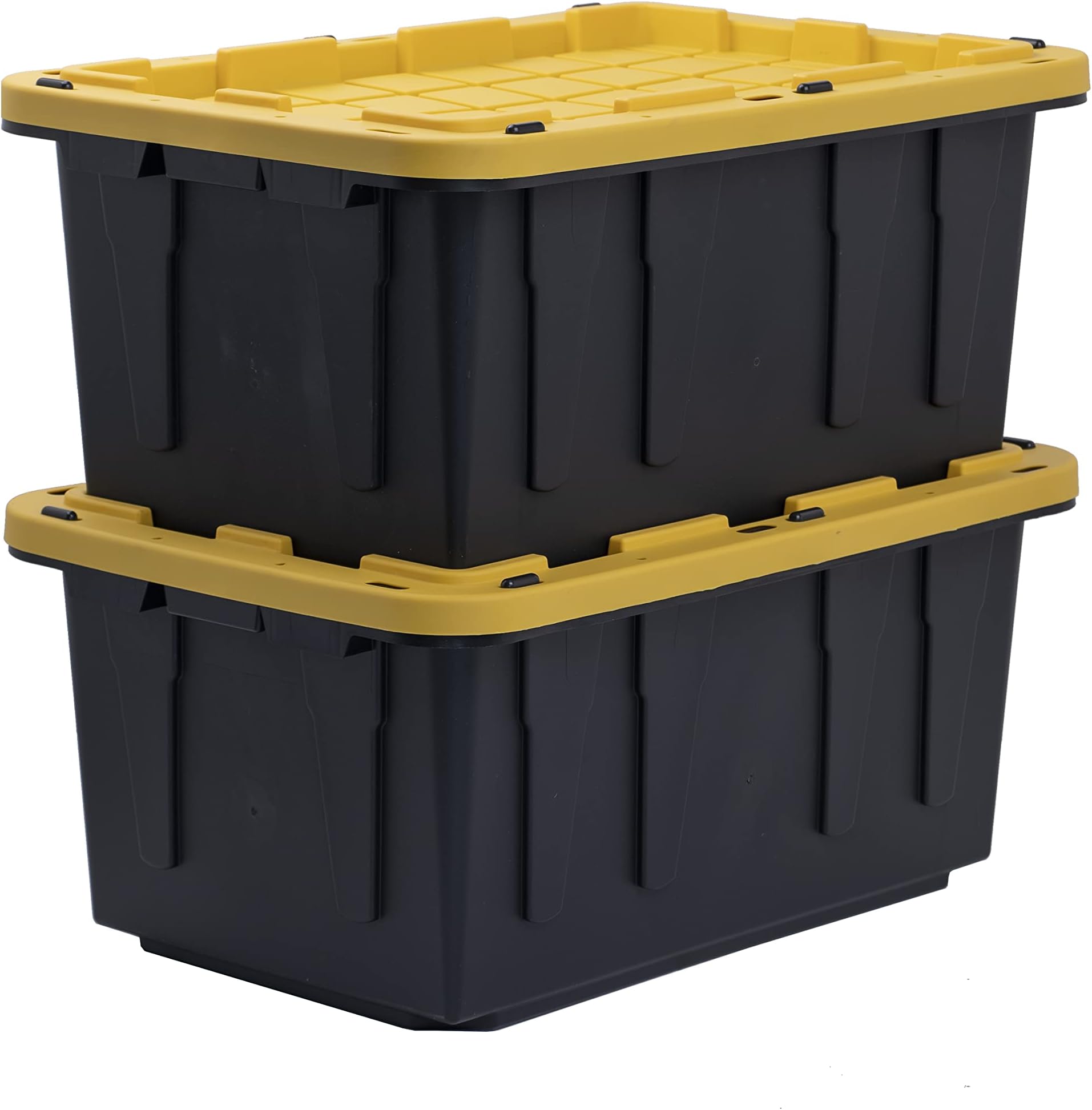 CX 17G Black & Yellow Tough Storage Containers with Lids, Stackable (2 Pack, 27 Gallon Capacity, 26.8 x 17.9 x 12.4 Inches)