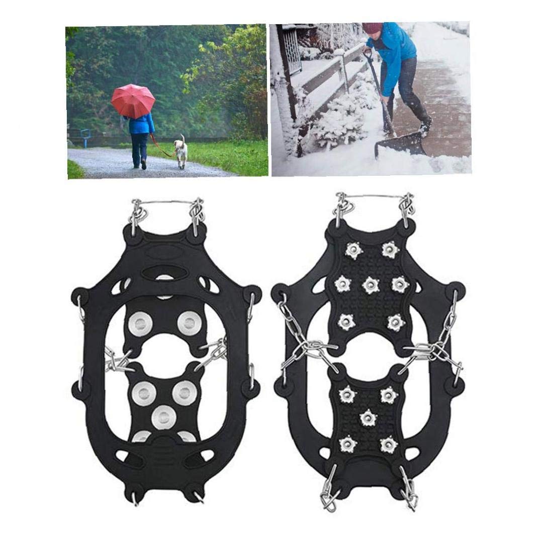 Steigeisen Eisklampen Traktion Anti-Rutsch-Schuhe Griffe Schuhe Cover Ice Spikes Wanderschuhe Steigeisen mit 12 Zähnen Schwarz XL 1 Paar