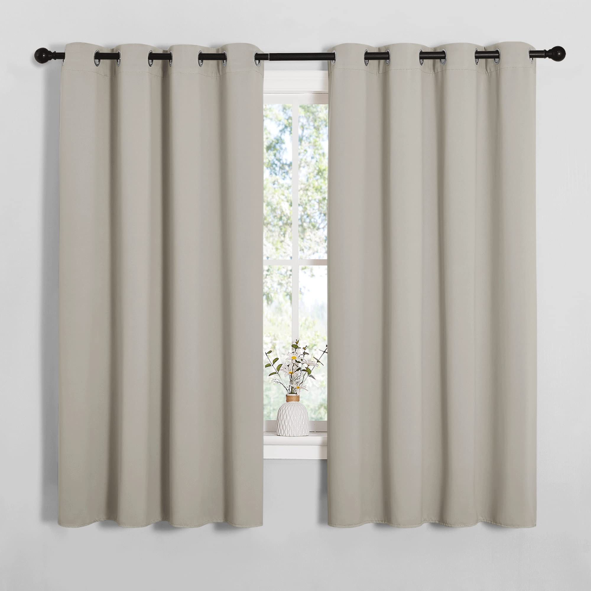 NICETOWN Room Darkening Curtain Panels for Cafe, Thermal Insulated Grommet Room Darkening Draperies/Drapes for Window (Natural, 2 Panels, W55 x L68 -inch)