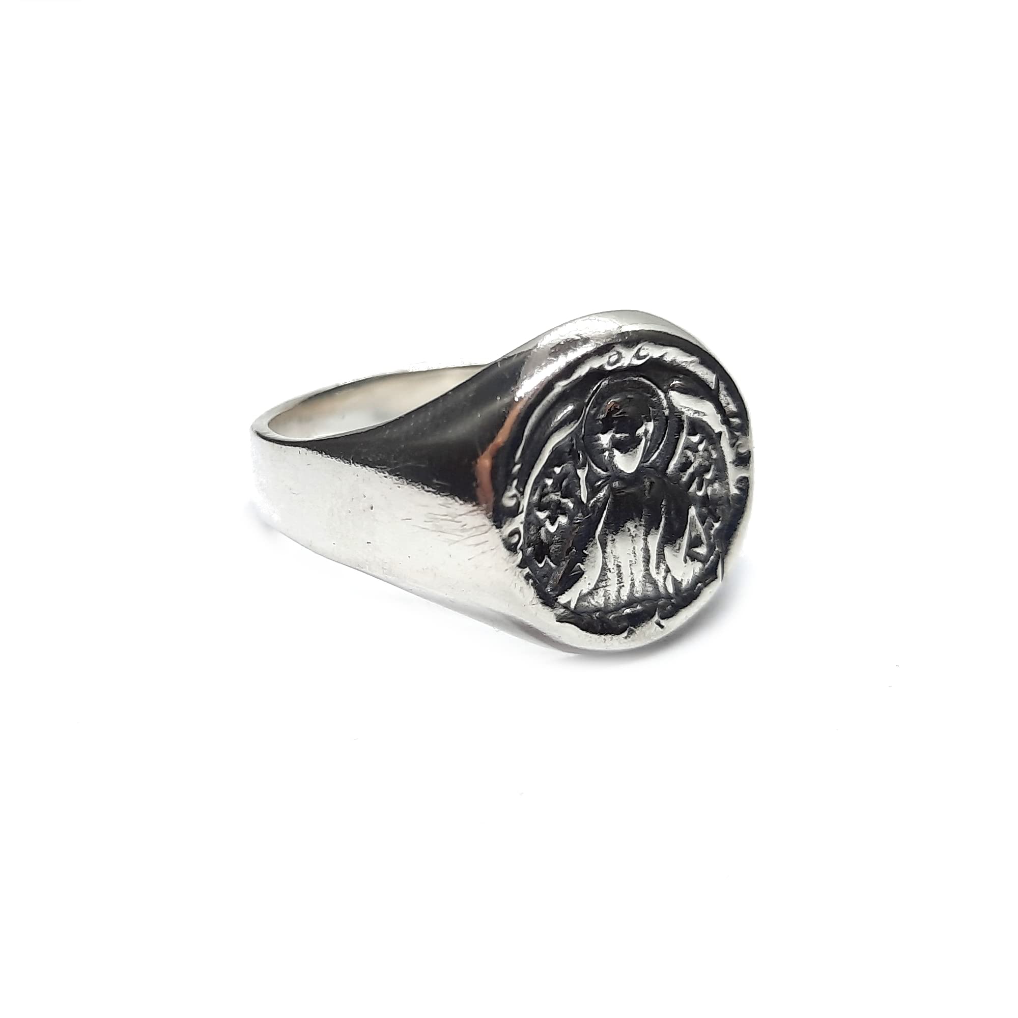 Anello da uomo in argento sterling Arcangelo Michele massiccio con marchio di garanzia 925