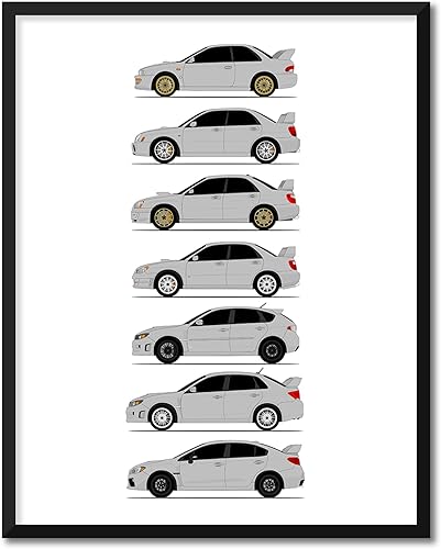 Vista 3 de Handmade Poster compatible with Sub Tecnica International Rally Car Generations and Print of Subaru STI - White, 8x10" Metallic Print (Unframed)
