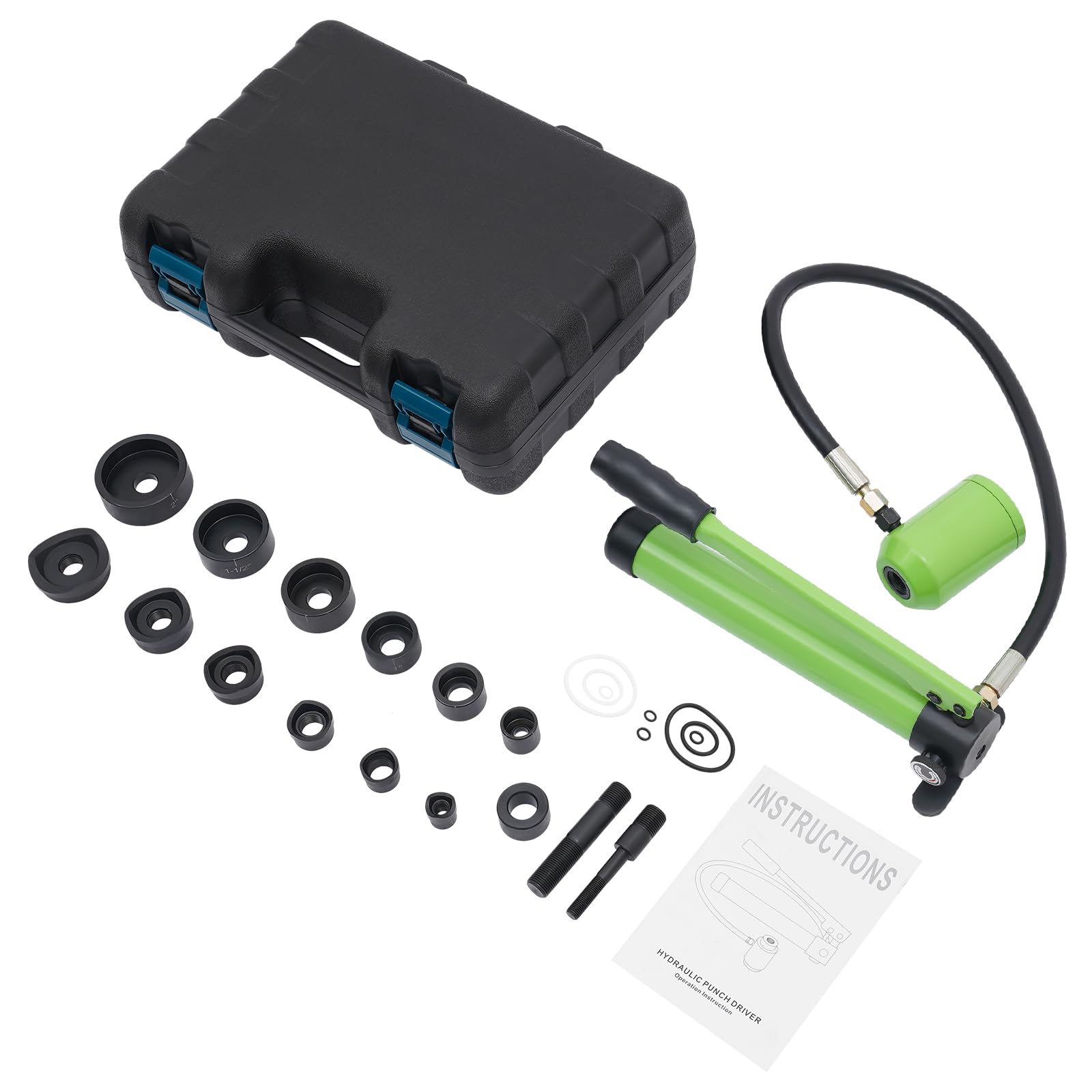 Set di punzonatrici idrauliche per fori Knockout, con 6 fustelle (1/2, 3/4, 1, 1-1/4, 1-1/2, 2 pollici), perforatrici idrauliche per industria, edilizia ed elettrici, lamiera di metallo (verde)
