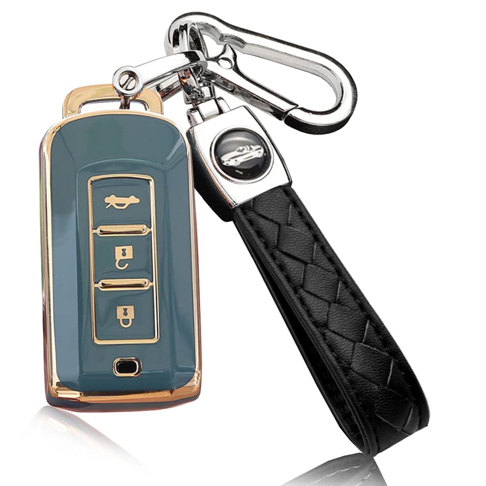 HIBEYO TPU Key Fob Cover for Mitsubishi Outlander Sport Eclipse Cross ASX Mirage Fortis with Keychains Key Shells 3 Buttons