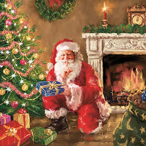 Auswahl Motiv - 20 Servietten / Napkins - ca. 33 x 33 cm 3-lagig - Santa's heimlicher Besuch Weihnachtsmann Kamin Tannenbaum - Tisch-Deko Basteln Serviettentechnik Cover