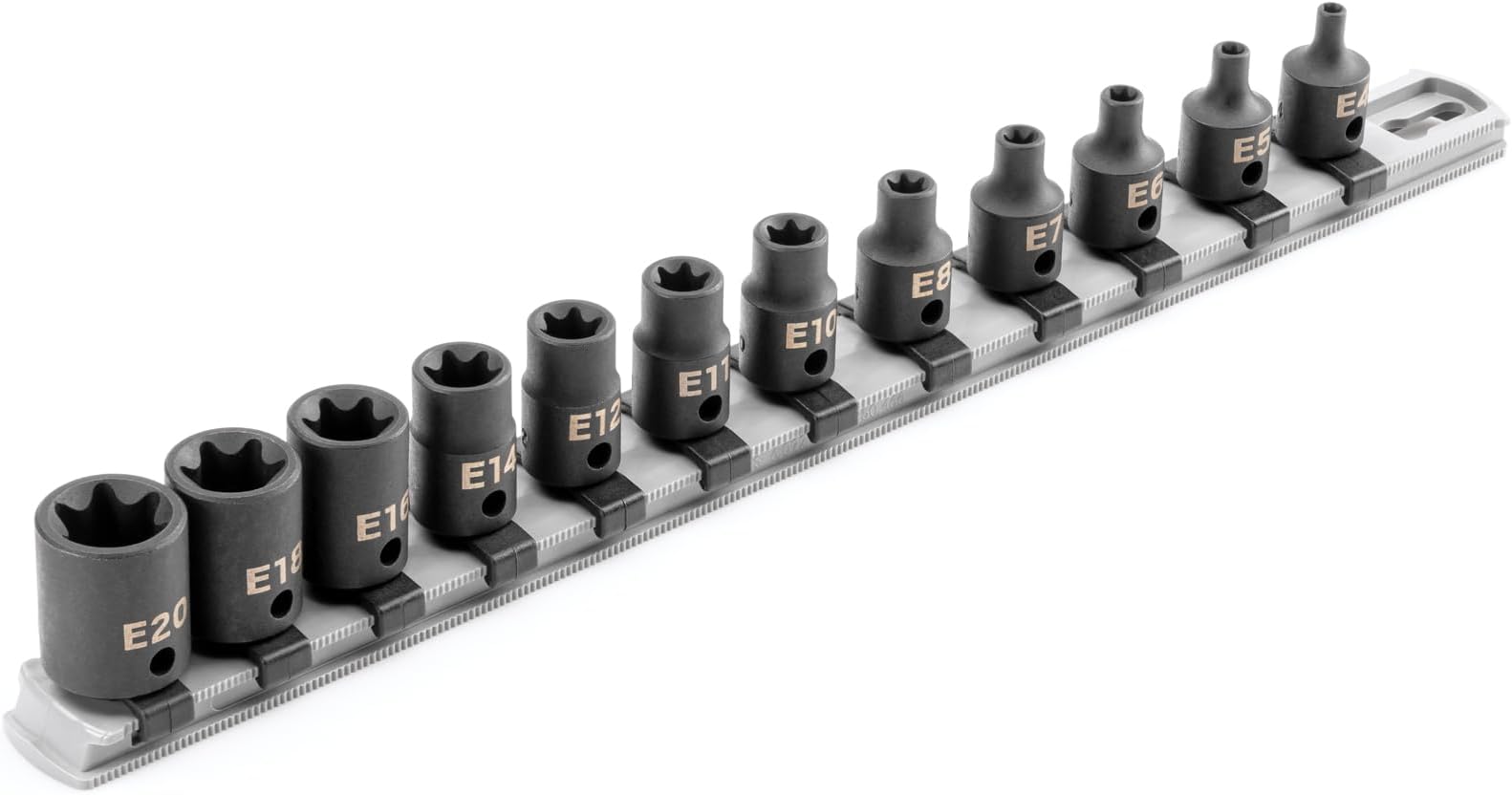TEKTON3/8 Inch Drive External Star Impact Socket Set with Rail, 12-Piece (E4-E20) | SID91116
