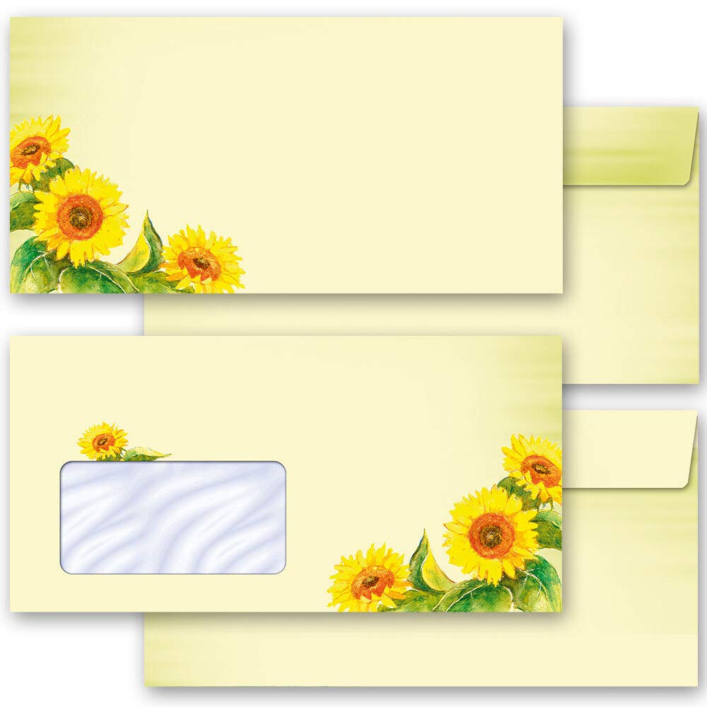 Envelopes Summer, Sunflowers 25 envelopes (with Window) DIN Long (220x110 mm) | Paper-Media